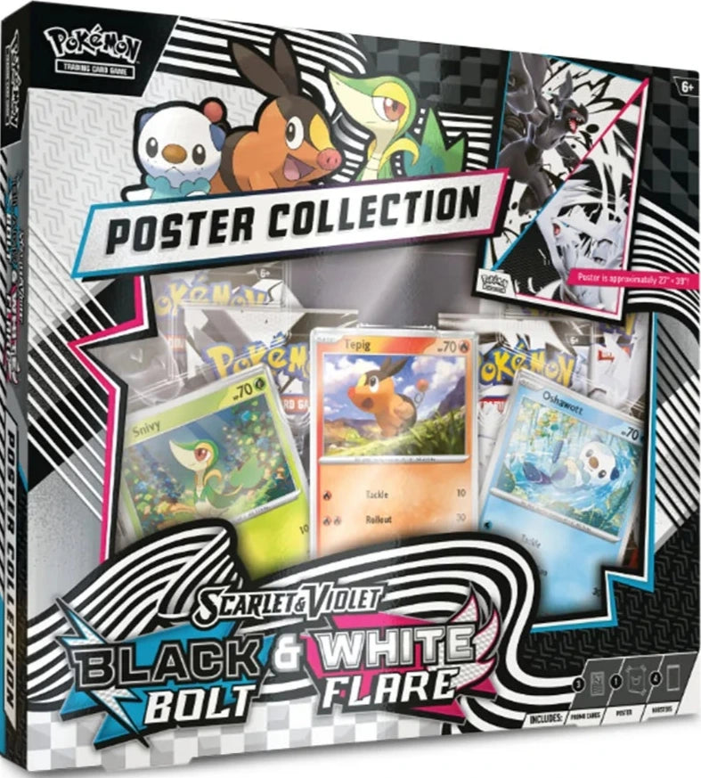 Pokémon TCG Black Bolt & White Flare SV10.5 – Unova Poster Collection mit 4 Boostern, 3 Promokarten und Poster (Englisch)