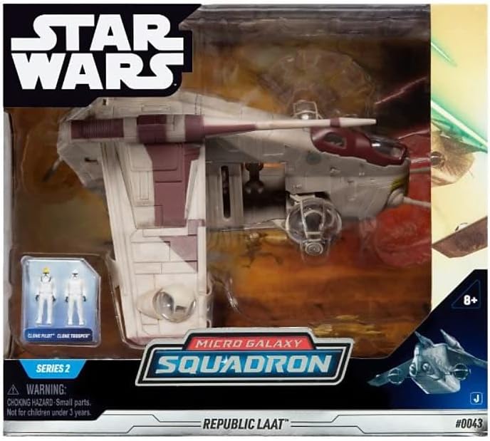 Star Wars Micro Galaxy Squadron – Republic LAAT mit Clone Pilot und Clone Trooper Figuren